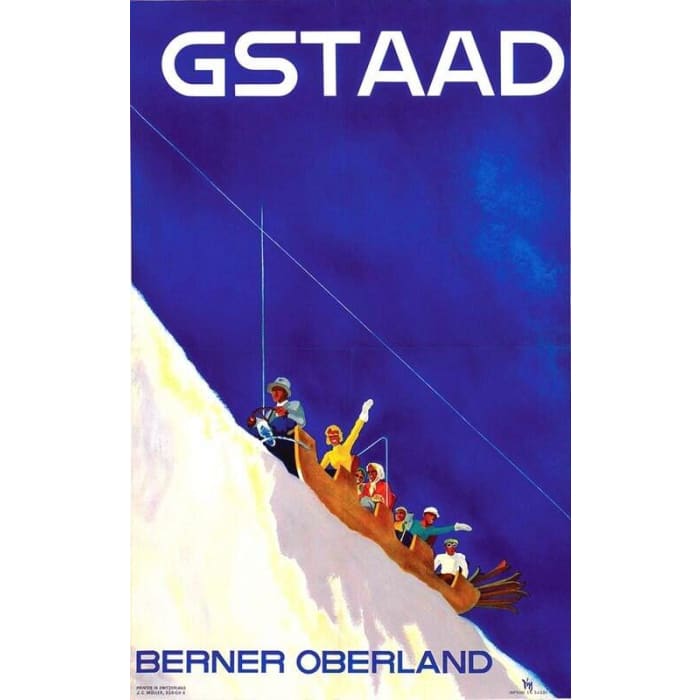 Vintage Gstaad Switzeland Winter Sports Tourism Poster Print