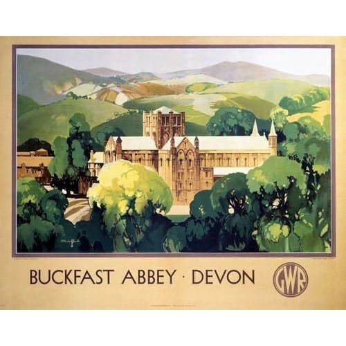 Vintage GWR Buckfast Abbey Devon Railway Poster Print A3 - 