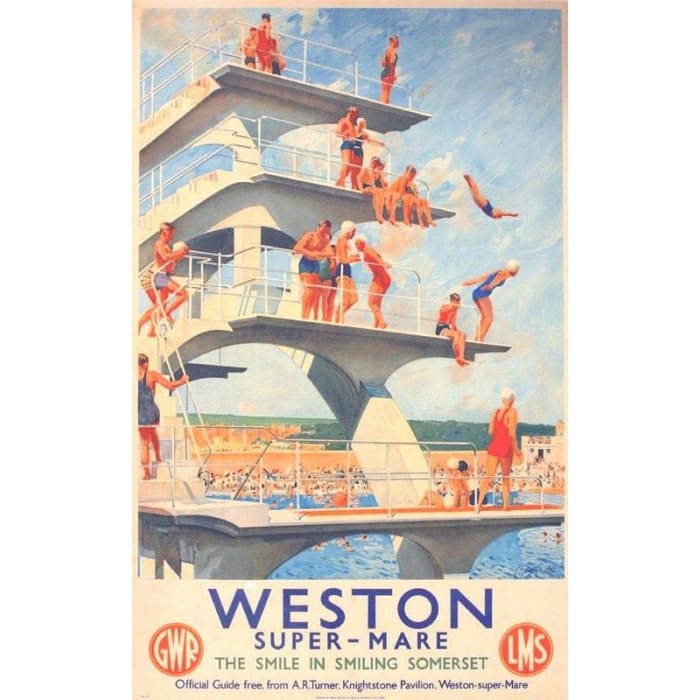 Vintage GWR LMS Weston Super Mare Railway Poster Print A3/A4