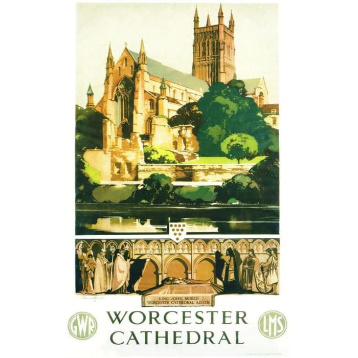 Vintage GWR LMS Worcester Cathedral Railway Poster 
