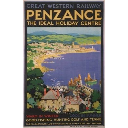 Vintage GWR Penzance Cornwall Railway Poster A3/A2/A1 Print 