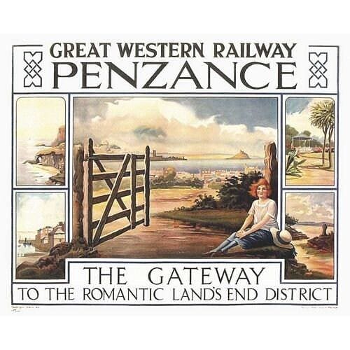 Vintage GWR Penzance Lands End Cornwall Railway Poster A3/A4
