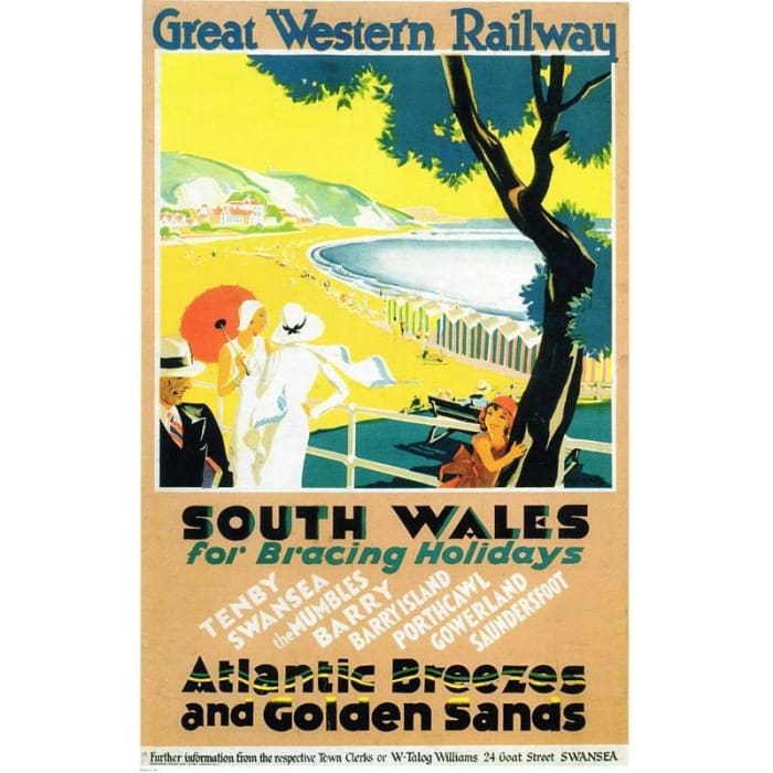 Vintage GWR South Wales Bracing Holidays Railway Poster 