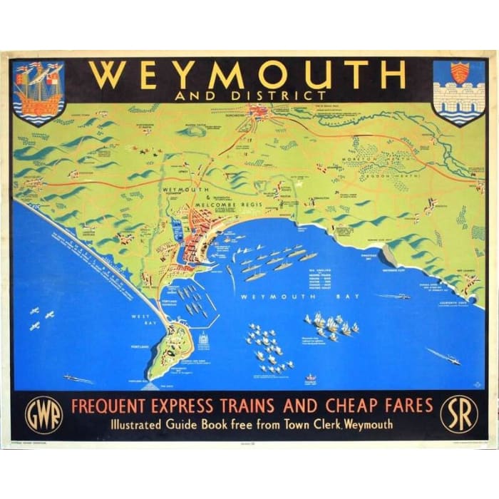 Vintage GWR Southern Railways Weymouth Railway Poster Print 