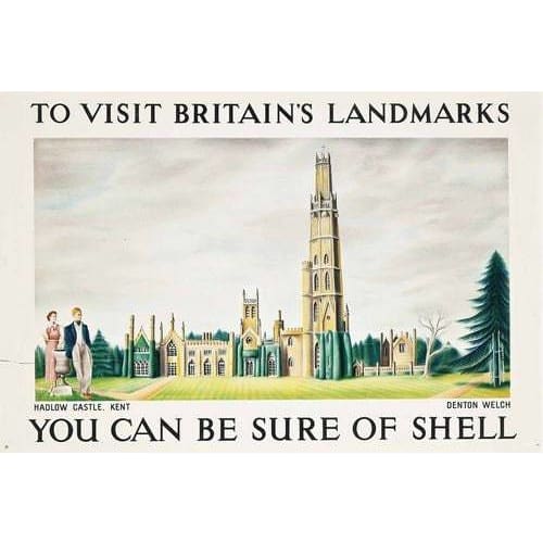 Vintage Hadlow Castle Kent Shell Oil Travel Poster A3/A2/A1 