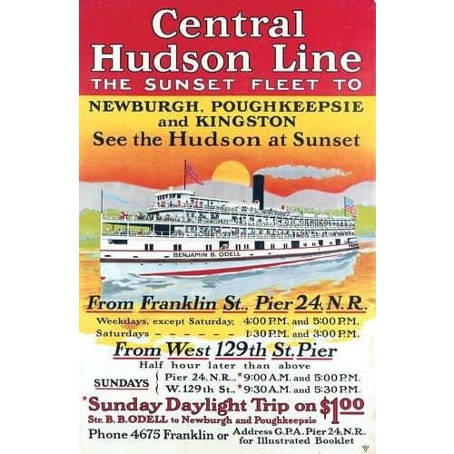 Vintage Hudson River Cruises New York State Tourism Poster 