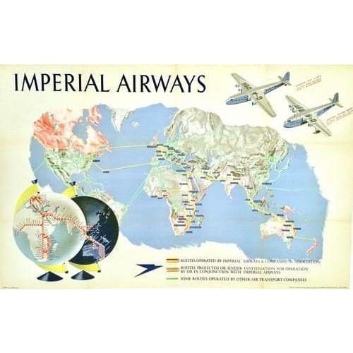 Vintage Imperial Airways Worldwide Routes Airline Poster 