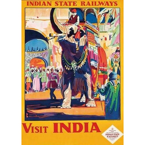 Vintage Indian State Railways Visit India Tourism Poster A3 