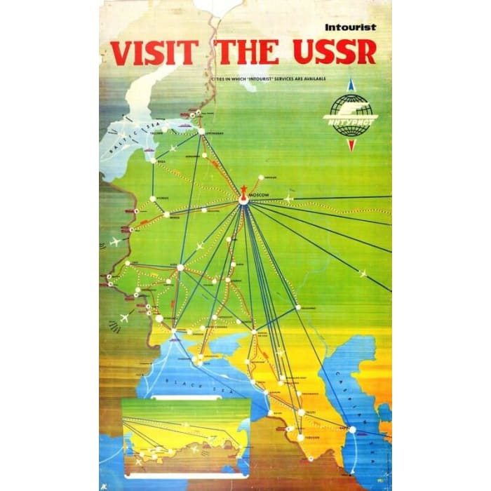 Vintage Intourist USSR Soviet Union Tourism Poster Print 