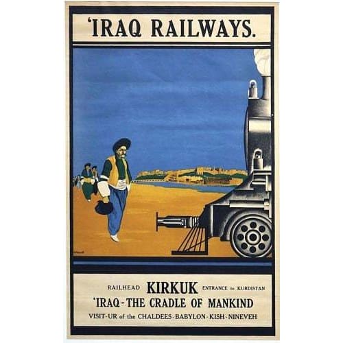 Vintage Iraq Railways Kirkuk Tourism Poster A3/A4 Print - 