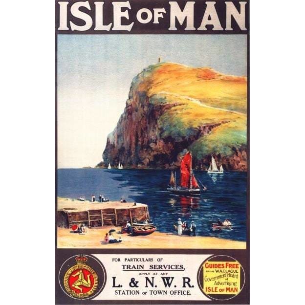 Vintage Isle of Man LNWR Railway Poster A3/A2/A1 Print - 