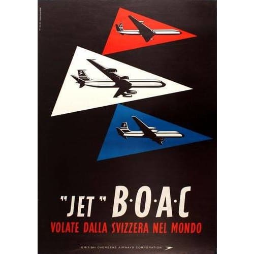 Vintage Italian Jet BOAC Airline Poster A3/A4 Print - 