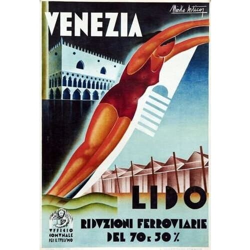 Vintage Italian Railways Fares to Venice Poster A3 Print - 