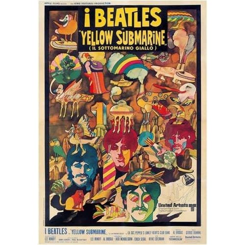 Vintage Italian Yellow Submarine Beatles Movie Poster A3 
