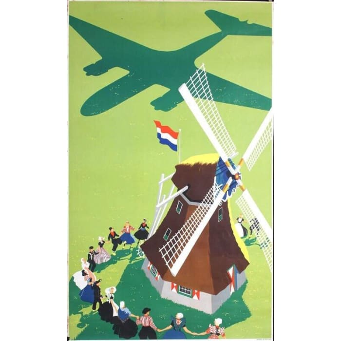 Vintage KLM Dutch Airlines Flights To Holland Poster Print 