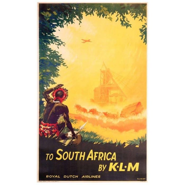Vintage KLM Dutch Airlines Flights To South Africa Poster 