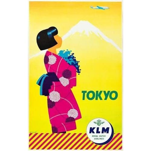 Vintage KLM Flights to Tokyo Airline Poster A3/A4 Print - 