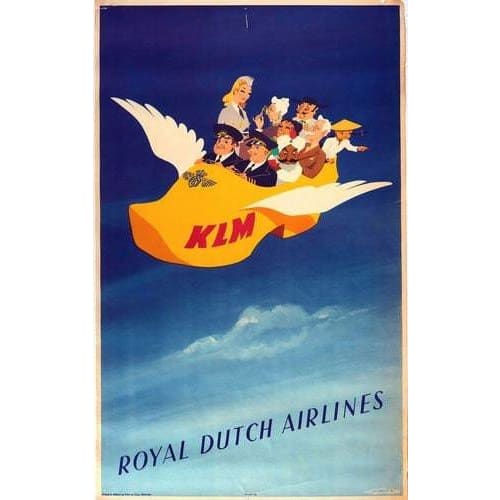 Vintage KLM Flying Clog Airline Poster A3/A4 Print - Posters