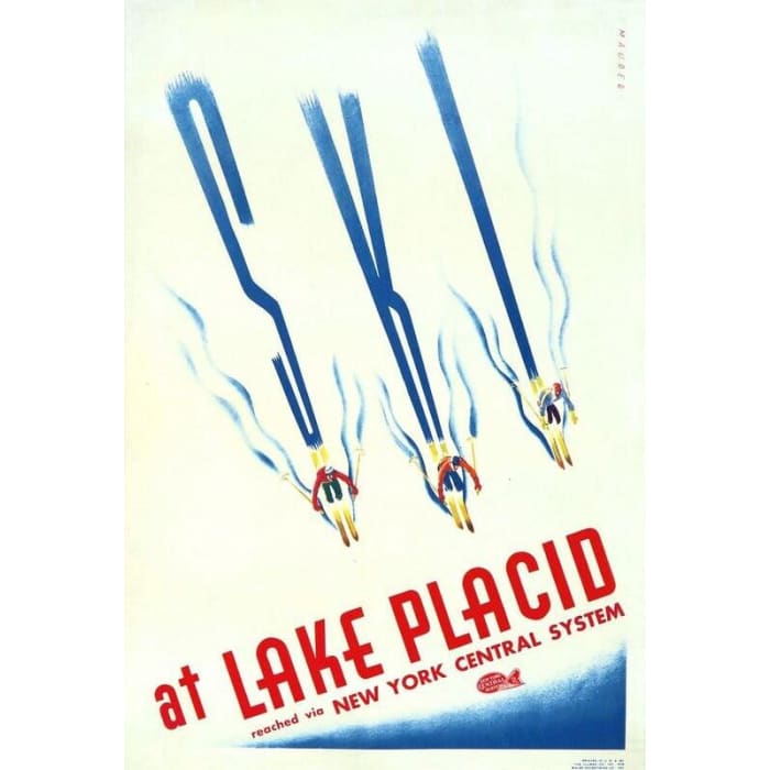 Vintage Lake Placid USA Winter Sports Tourism Poster Print 
