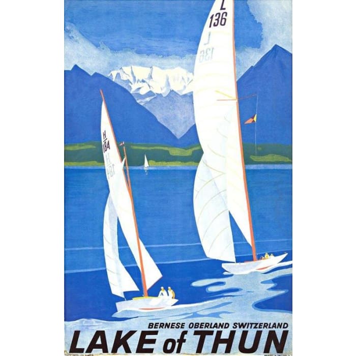 Vintage Lake Thun Switzerland Tourism Poster Print A3/A4 - 
