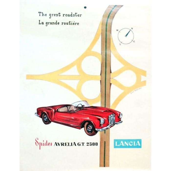 Vintage Lancia Spider Motor Car Advertisement Poster Print 