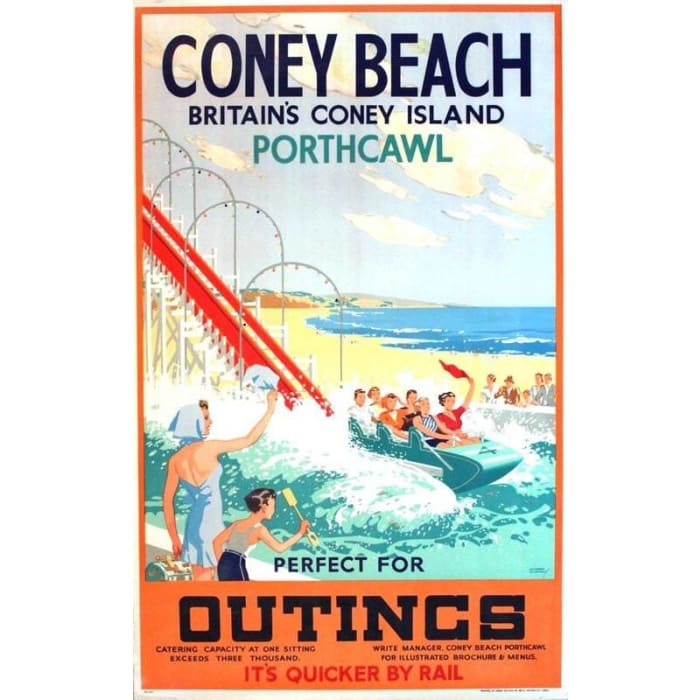 Vintage LMS Coney Beach Porthcawl Railway Poster Print A3/A4