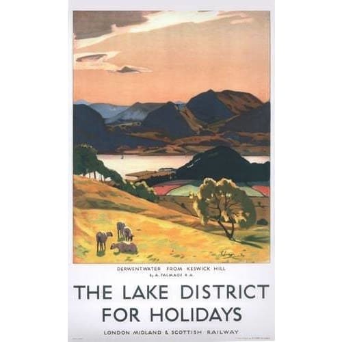 Vintage LMS Derwentwater Lake District Railway Poster 