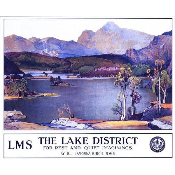 Vintage LMS Rydal Water Lake District Railway Poster 