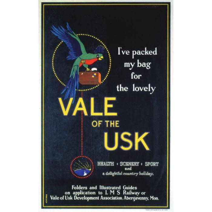 Vintage LMS Vale of Usk Railway Poster A4/A3/A2/A1 Print - 