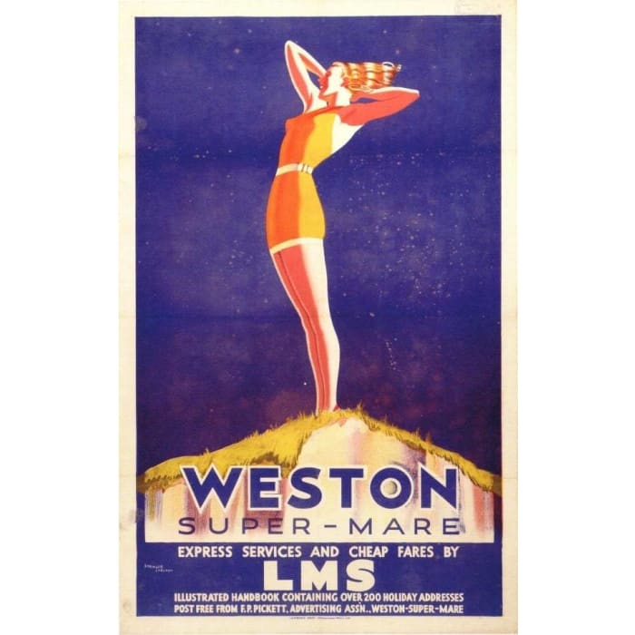 Vintage LMS Weston Super Mare Railway Poster A4/A3/A2/A1 