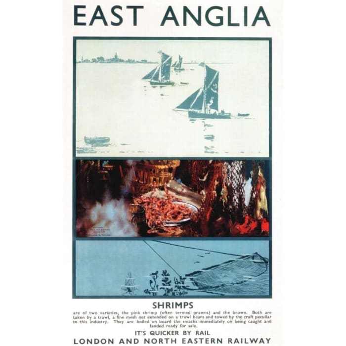 Vintage LNER East Anglia Shrimps Railway Poster A4/A3/A2/A1 