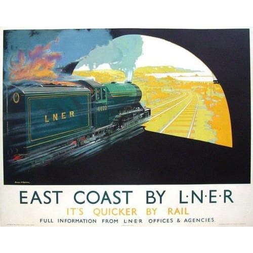 Vintage LNER East Coast by LNER Railway Poster A3/A4 Print -