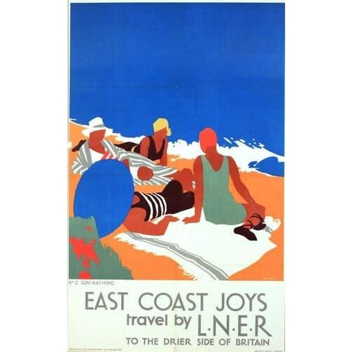 Vintage LNER East Coast Joys Sun Bathing Railway Poster A3 