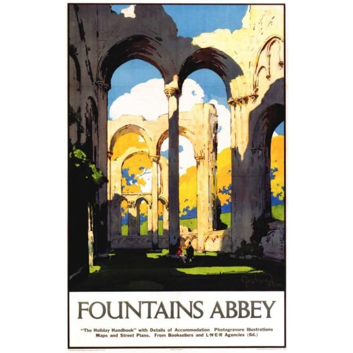 Vintage LNER Fountains Abbey Yorkshire Railway Poster 