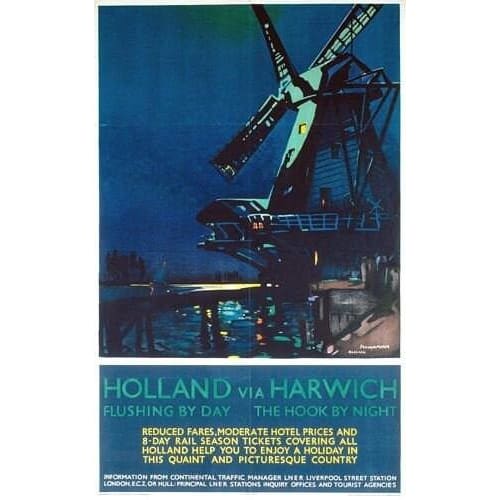 Vintage LNER Holland via Harwich Railway Poster A3/A4 Print 