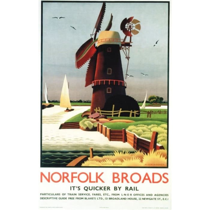 Vintage LNER Norfolk Broads Railway Poster A4/A3/A2/A1 Print