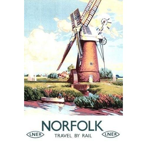 Vintage LNER Norfolk by Rail Railway Poster A3/A4 Print - 