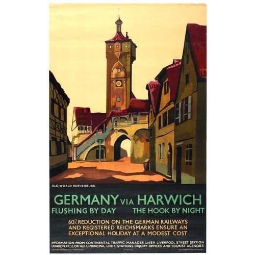 Vintage LNER Rothenburg Germany via Harwich Railway Poster 