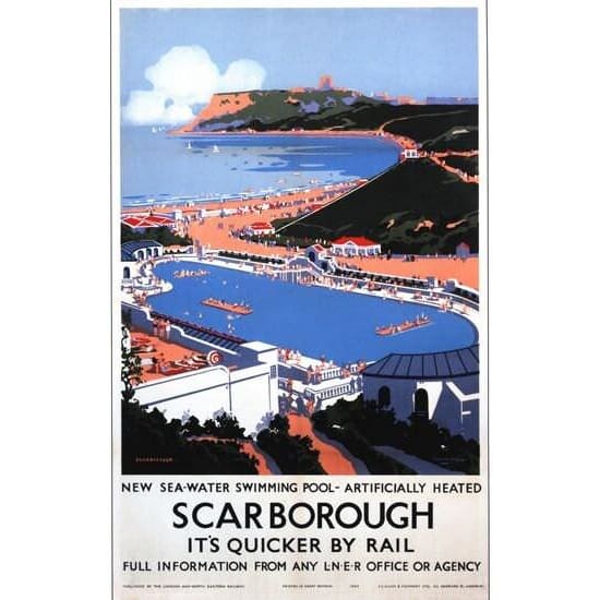 Vintage LNER Scarborough Yorkshire Railway A3/A2/A1 Print - 