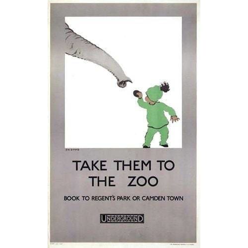 Vintage London Zoo Feeding The Elephants Tourism Poster 