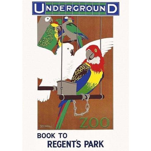 Vintage London Zoo Parrots Tourism Poster A3/A4 Print - 