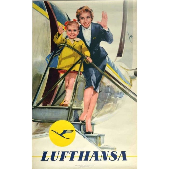 Vintage Lufthansa German Airlines Stewardess Poster Print 
