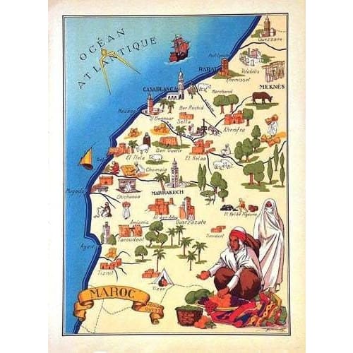 Vintage Map of Morocco Tourism Poster A4/A3 Print - Posters 