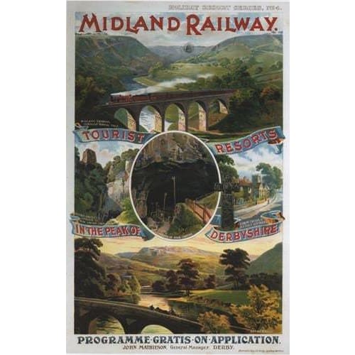 Vintage Midland Railway Derbyshire Railway Poster A3/A2/A1 