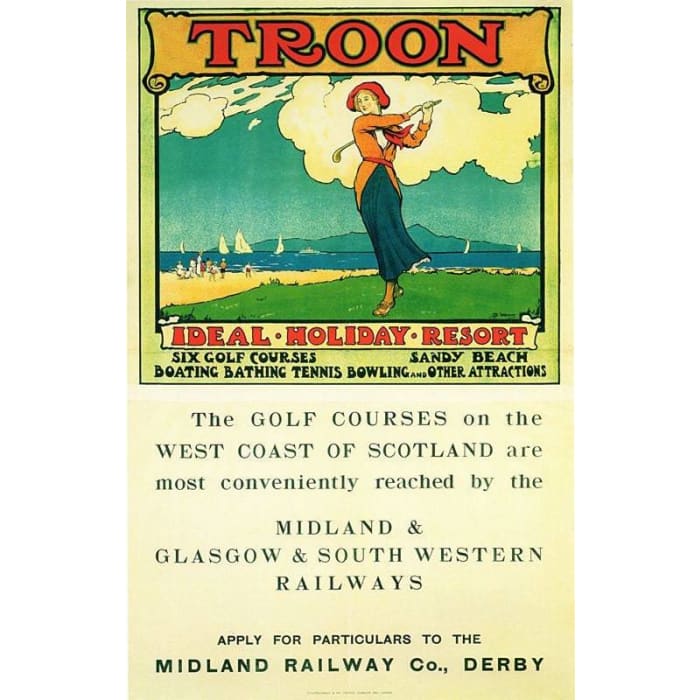Vintage Midland Railway Troon For Golf Railway Poster 