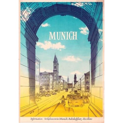 Vintage Munich Germany Tourism Poster A4/A3 Print - Posters 