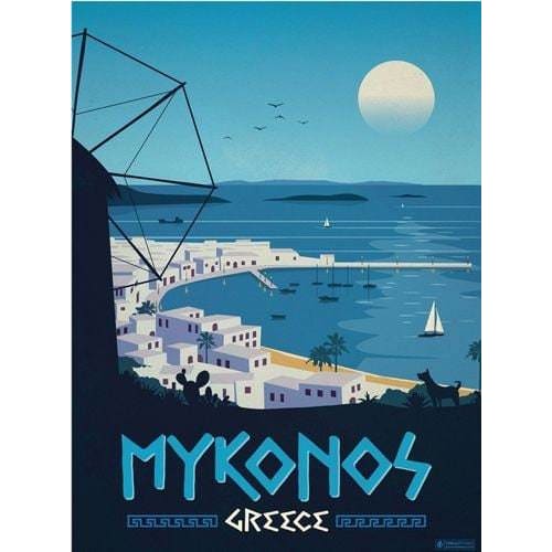 Vintage Mykonos Greek Islands Tourism Poster A3 Print - A3 -