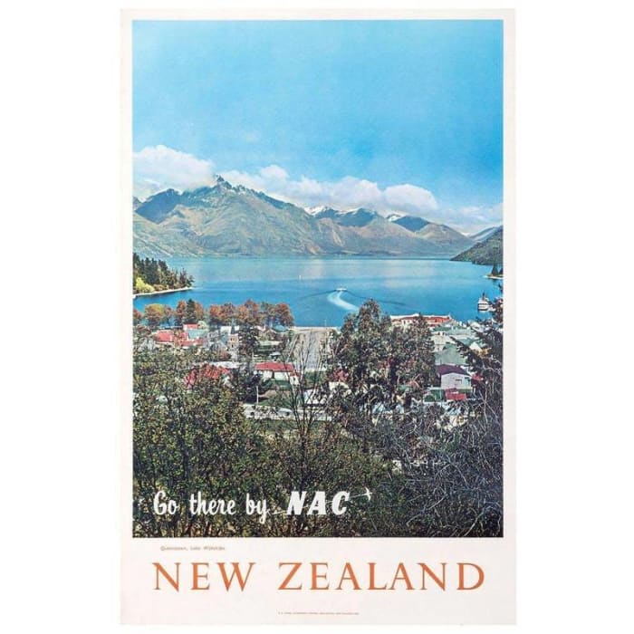 Vintage NAC Airways Queenstown New Zealand Airline Poster 