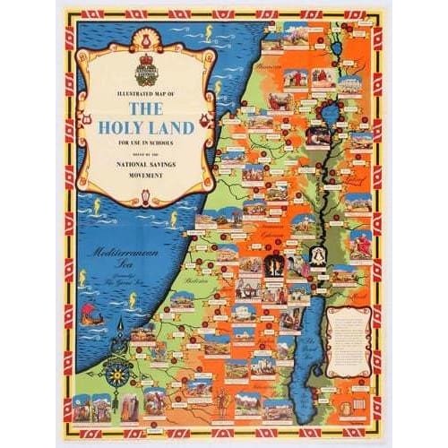 Vintage National Savings Map of The Holy Land Poster 