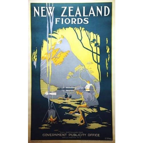 Vintage New Zealand Fiords Tourism Poster A3 Print - A3 - 
